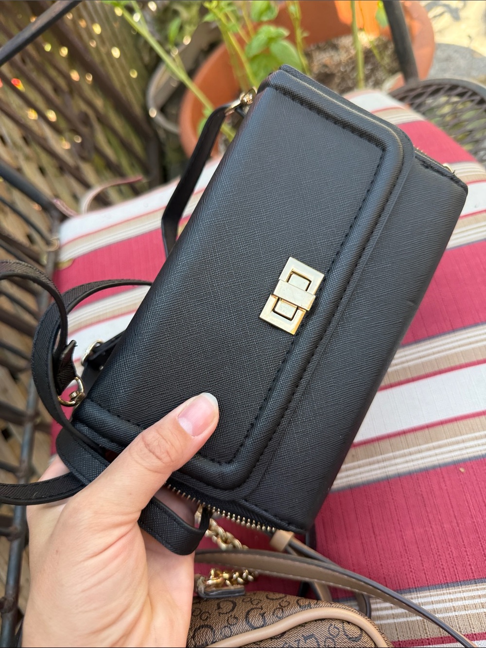 Black Crossbody Wallet Bag with Gold Hardware